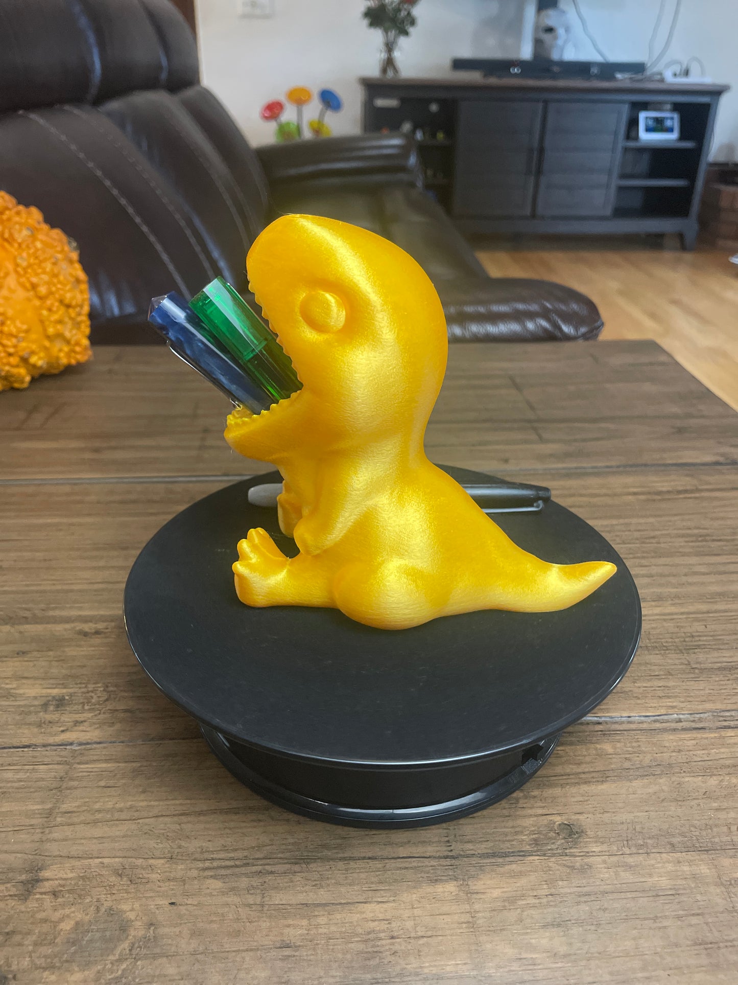 Gold Baby T-Rex Pen and Pencil Holder