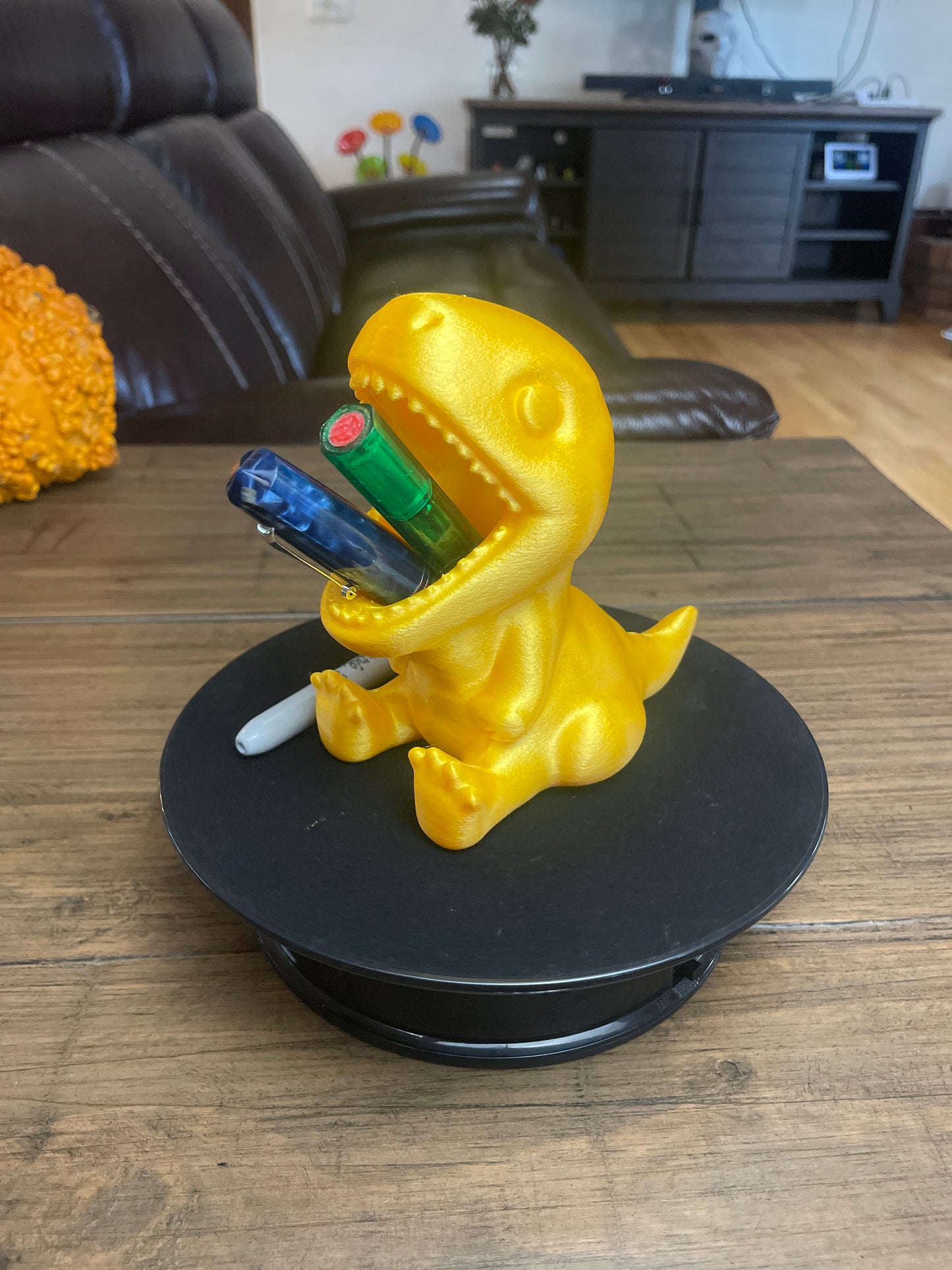 Gold Baby T-Rex Pen and Pencil Holder