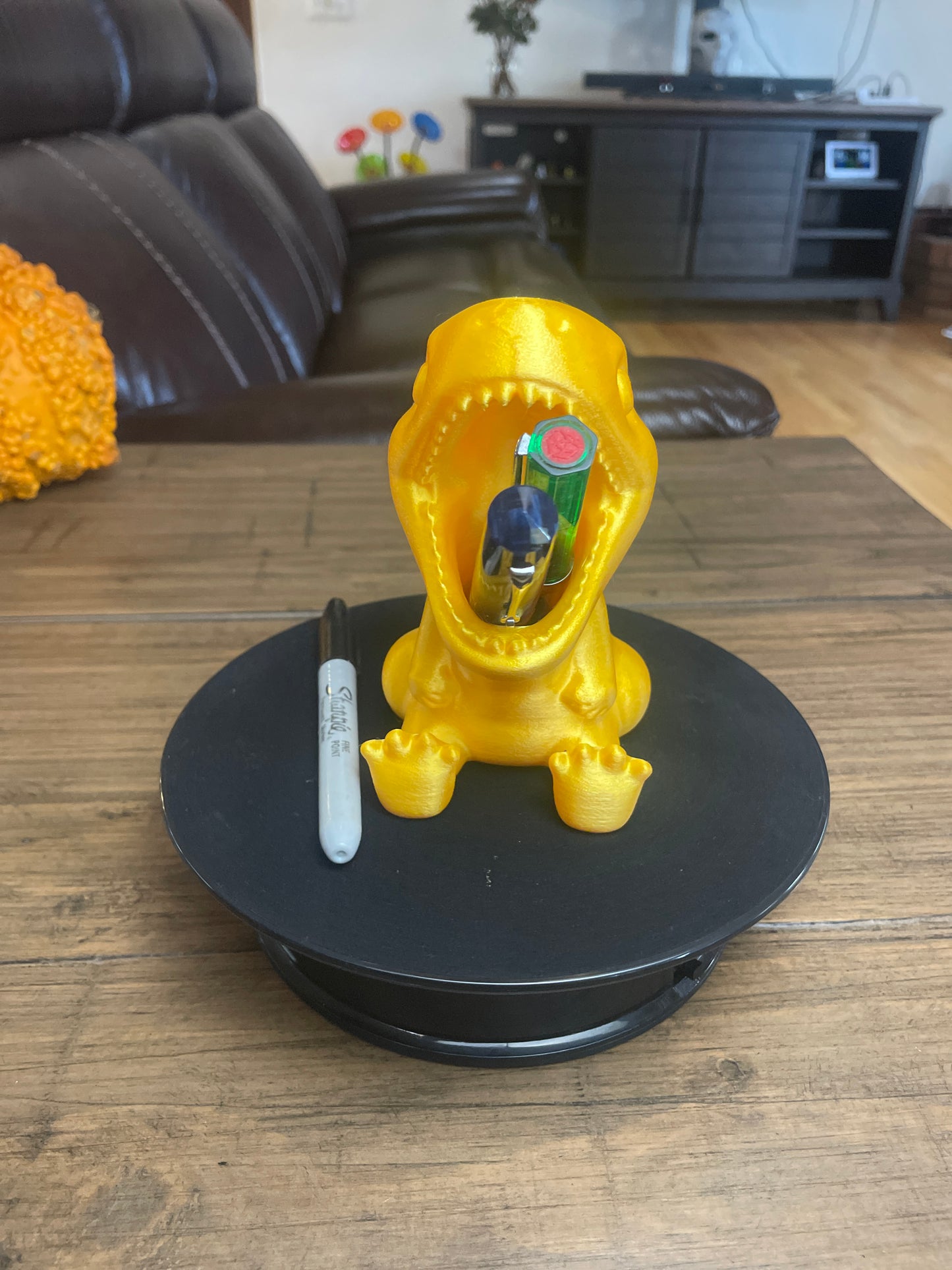 Gold Baby T-Rex Pen and Pencil Holder